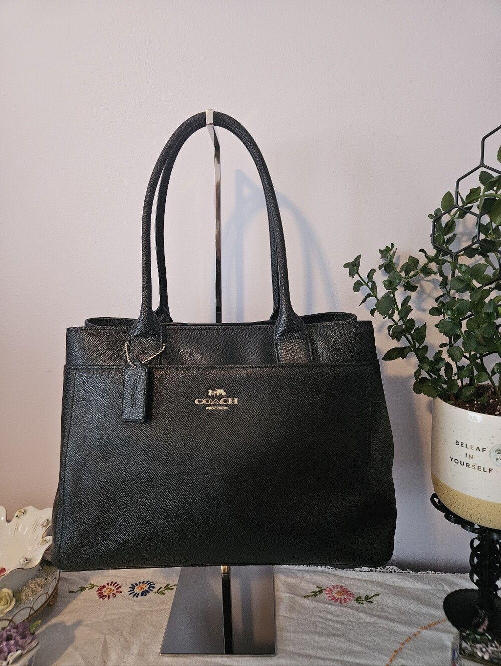 NWOT Timeless & Classic Black Coach Casey Crossgrain Tote